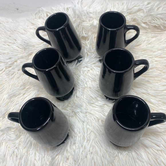 6 Vintage Retro MCM California Pottery Mugs Demitasse Art Deco Black Handle Foot - Picture 3 of 6